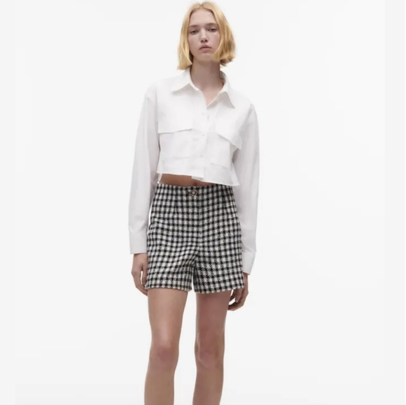 NWT Zara Houndstooth High Waist Shorts, Size M - Picture 2 of 10